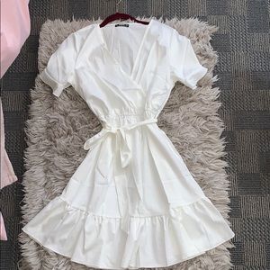 SHEIN Surplice Wrap Belted Ruffle Hem Dress